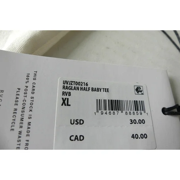 RVCA Butterfly Raglan Shirt Half Baby Tee XL Grunge Skater NWT Boho‎ - Picture 4 of 8